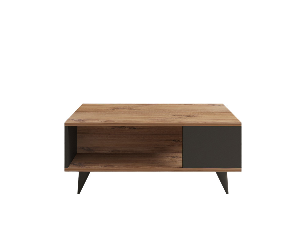 Yuka" wooden coffee table - 90 x 60 x 39 cm - Walnut, Black