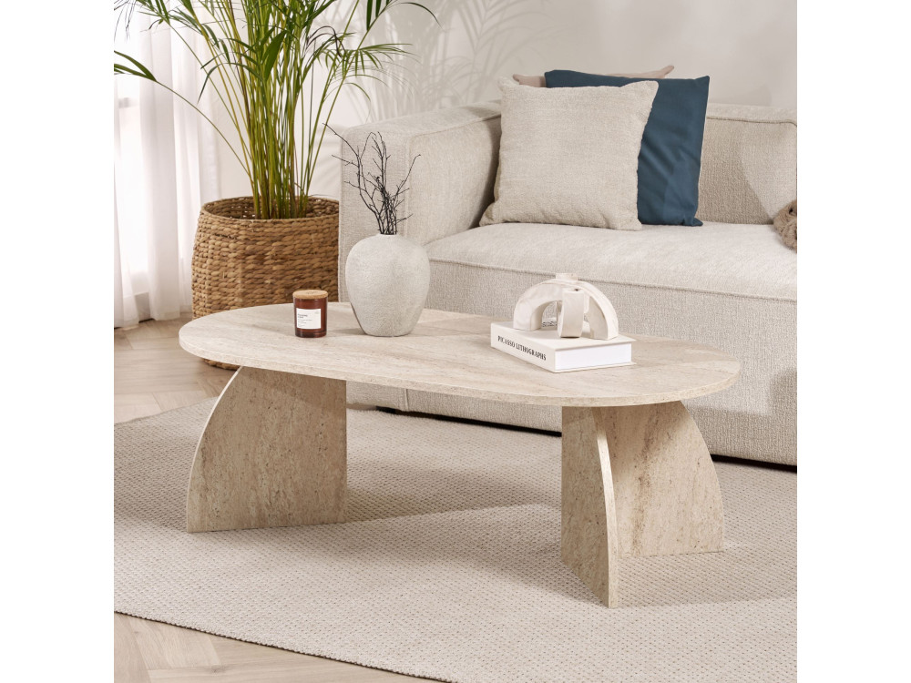 Melina" wooden coffee table 120 x 60 x 40 cm - Travertine