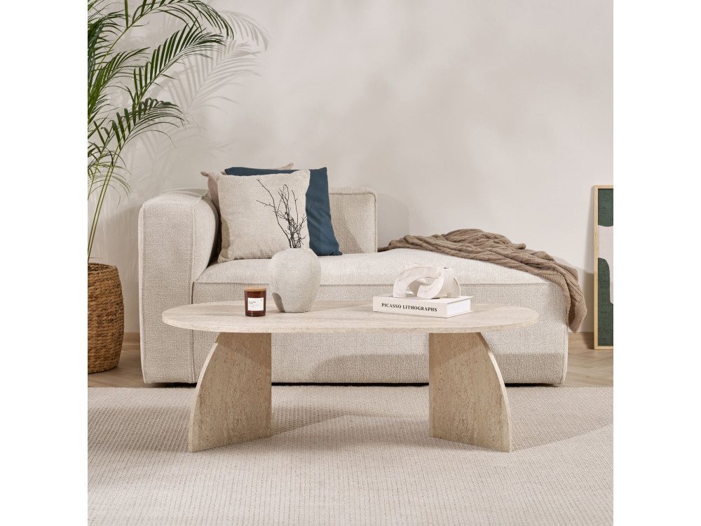 Melina" wooden coffee table 120 x 60 x 40 cm - Travertine