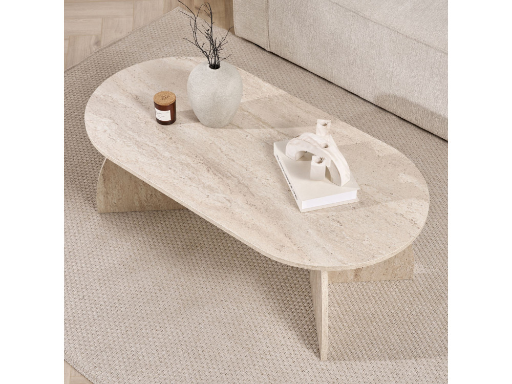 Melina" wooden coffee table 120 x 60 x 40 cm - Travertine