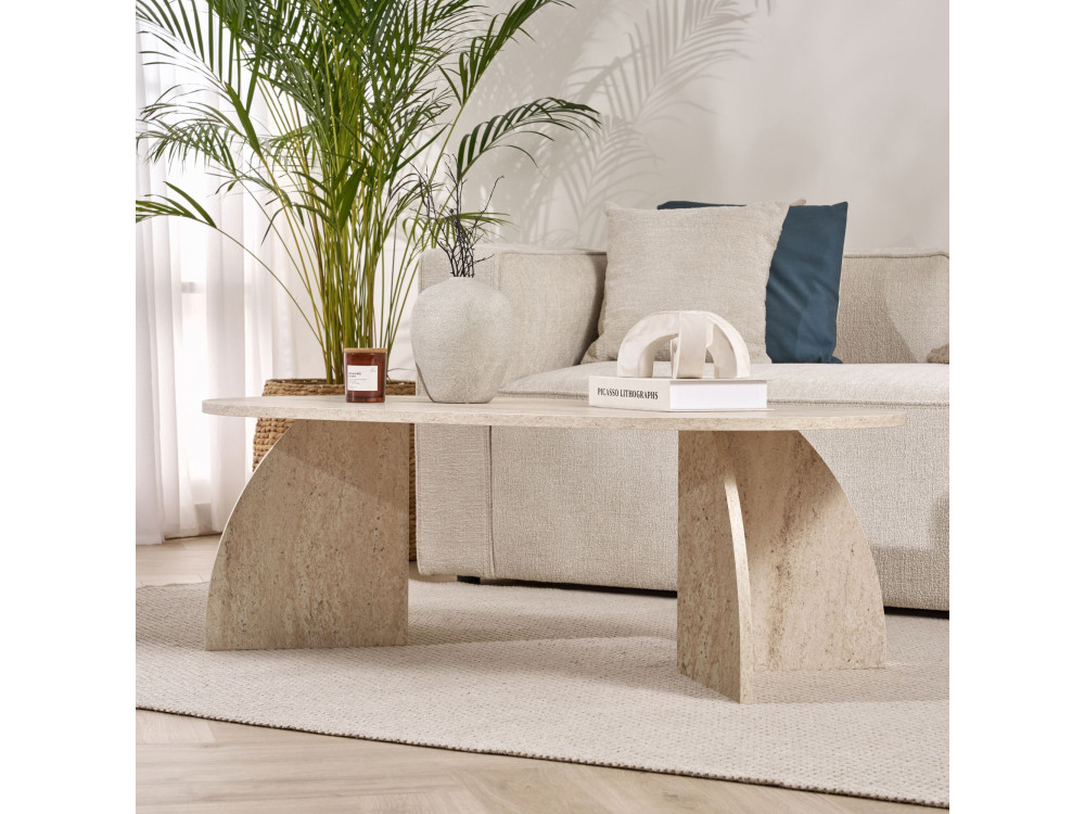 Melina" wooden coffee table 120 x 60 x 40 cm - Travertine