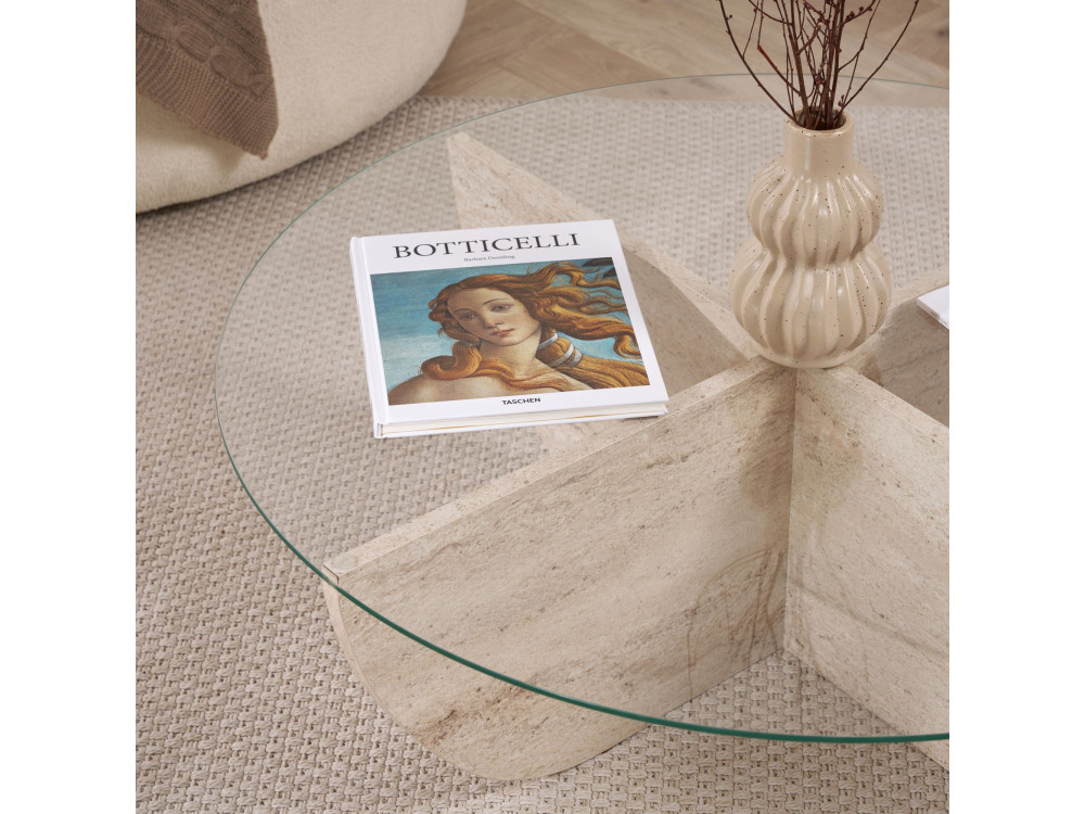 Glass coffee table "Liya" 90 x 90 x 30 cm - Travertine