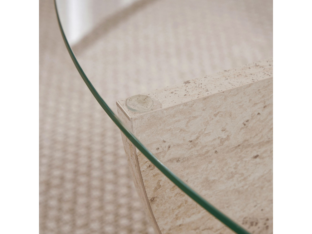 Glass coffee table "Liya" 90 x 90 x 30 cm - Travertine
