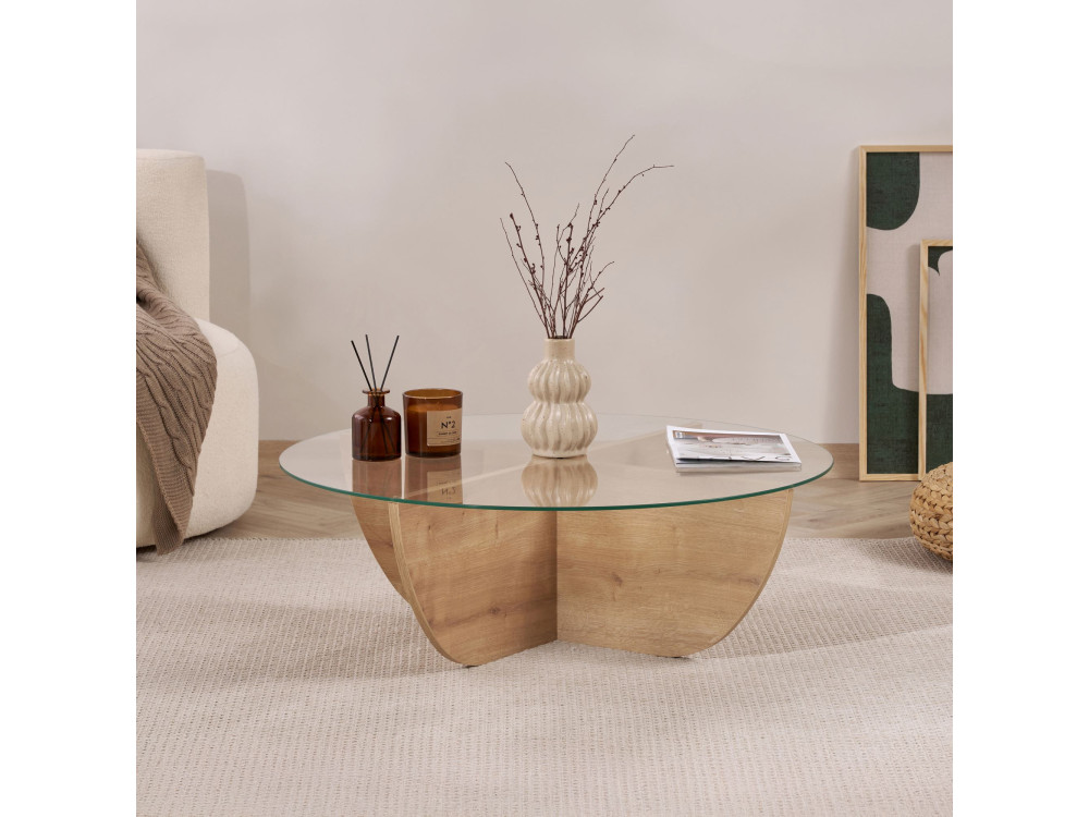 Glass coffee table "Liya" 90 x 90 x 30 cm - Sapphire oak