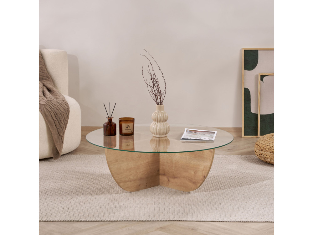 Glass coffee table "Liya" 90 x 90 x 30 cm - Sapphire oak