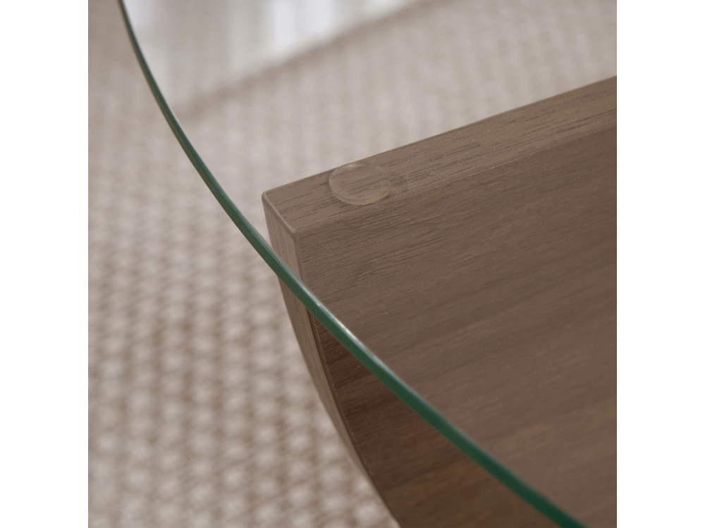 Glass coffee table "Liya" 90 x 90 x 30 cm - Walnut