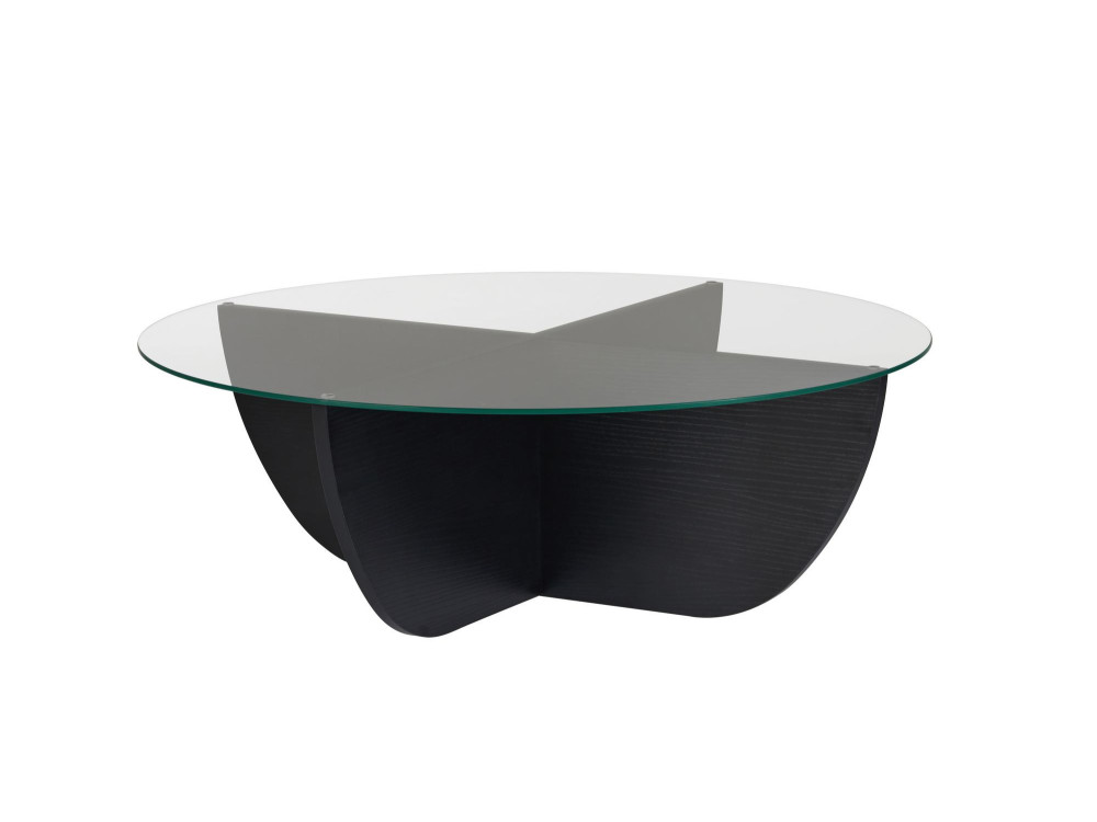 Glass coffee table "Liya" 90 x 90 x 30 cm - Black wood