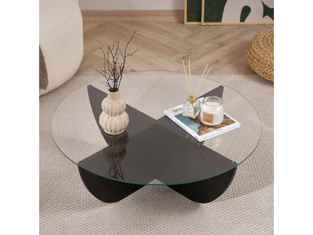 Glass coffee table "Liya" 90 x 90 x 30 cm - Black wood