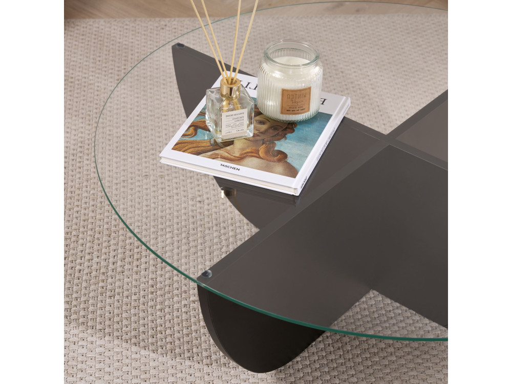 Glass coffee table "Liya" 90 x 90 x 30 cm - Black wood