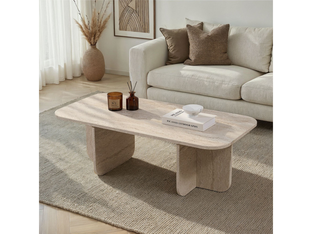 Akira" wooden coffee table 120 x 60 x 41 cm - Travertine