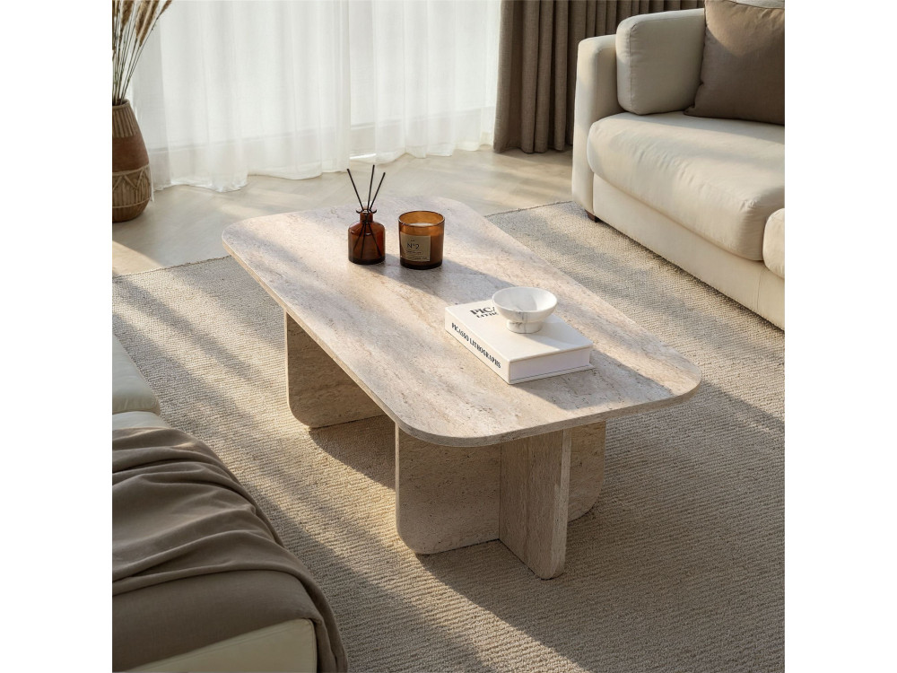 Akira" wooden coffee table 120 x 60 x 41 cm - Travertine