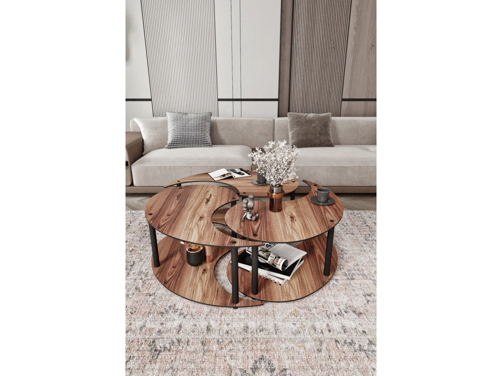 Yin" wooden coffee table set 70 x 70 x 38 cm - Walnut
