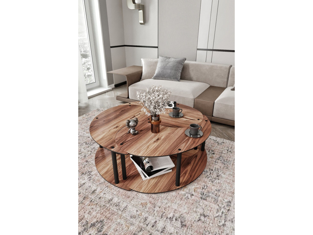 Yin" wooden coffee table set 70 x 70 x 38 cm - Walnut