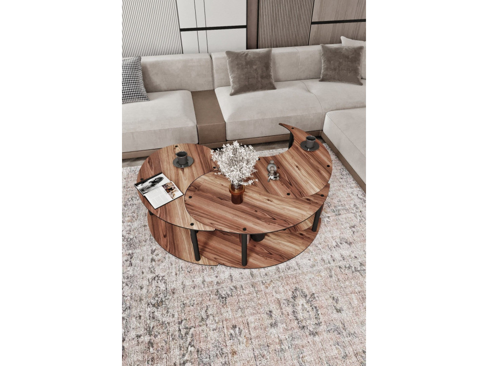 Yin" wooden coffee table set 70 x 70 x 38 cm - Walnut