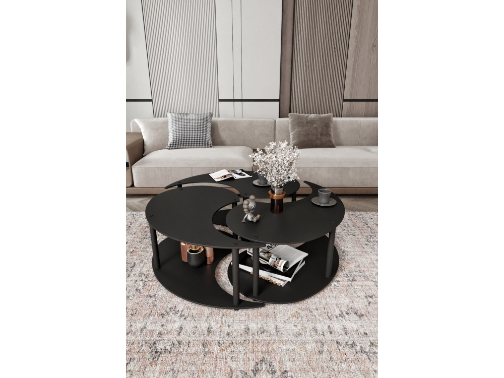 Yin" wooden coffee table set 70 x 70 x 38 cm - Black