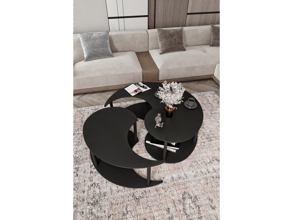 Yin" wooden coffee table set 70 x 70 x 38 cm - Black