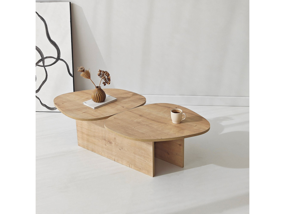 Stones" wooden coffee table 125 x 60 x 38 cm - Sapphire oak