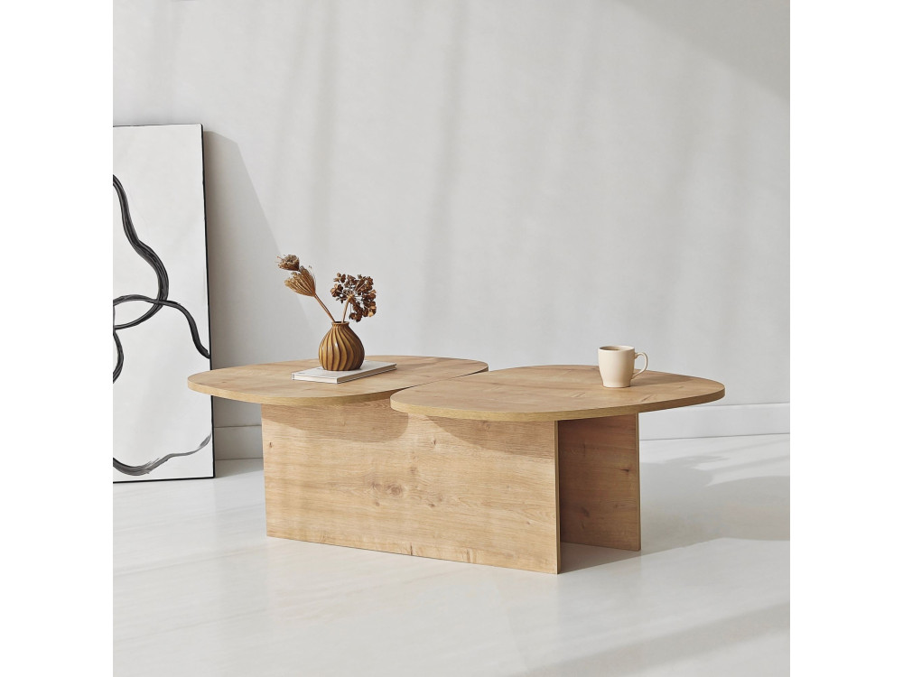 Stones" wooden coffee table 125 x 60 x 38 cm - Sapphire oak