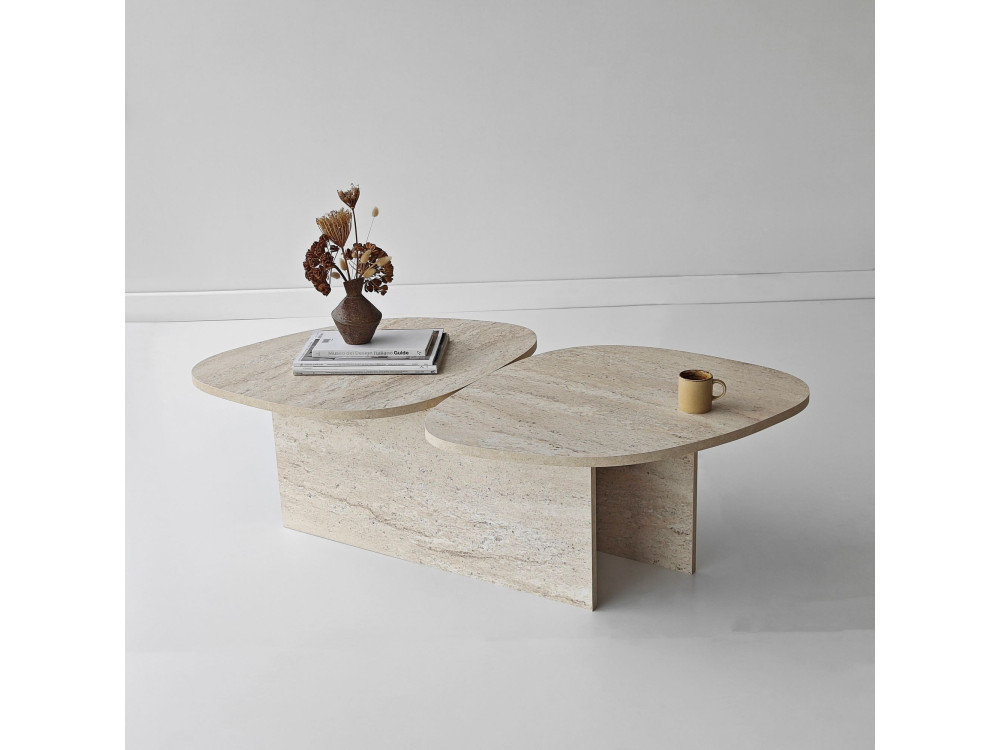 Wooden coffee table "Stones" 125 x 60 x 38 cm - Travertine