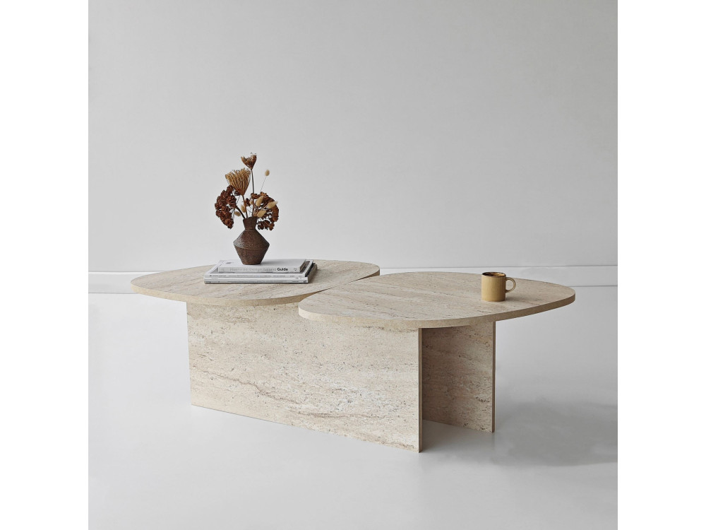 Wooden coffee table "Stones" 125 x 60 x 38 cm - Travertine