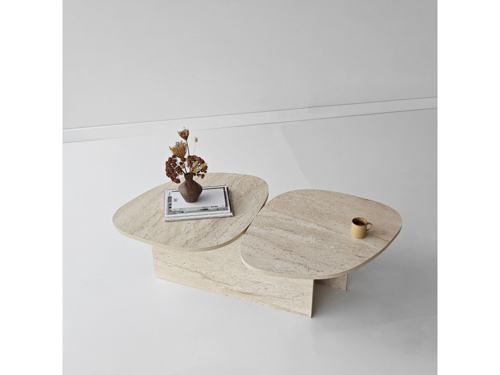 Wooden coffee table "Stones" 125 x 60 x 38 cm - Travertine