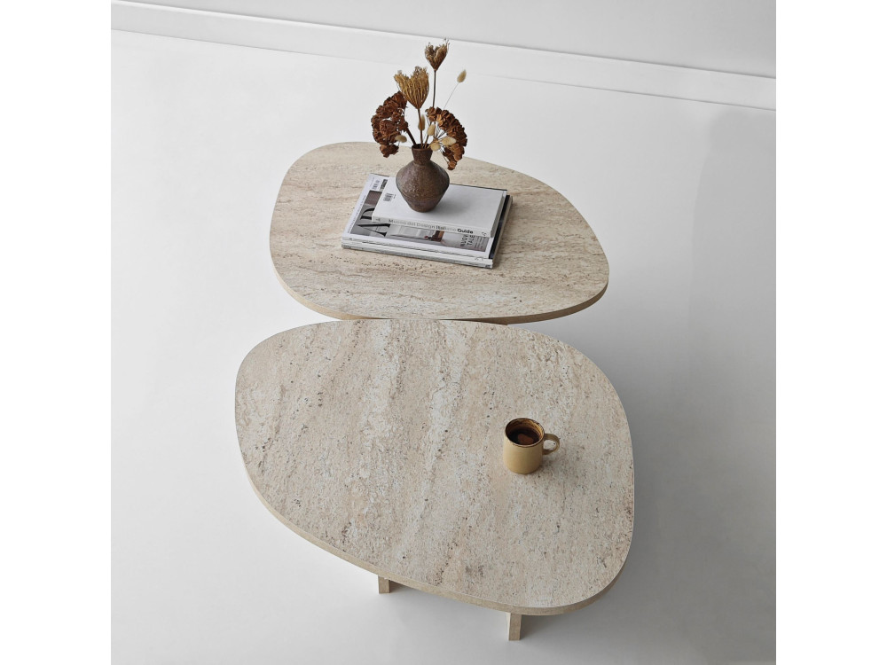 Wooden coffee table "Stones" 125 x 60 x 38 cm - Travertine