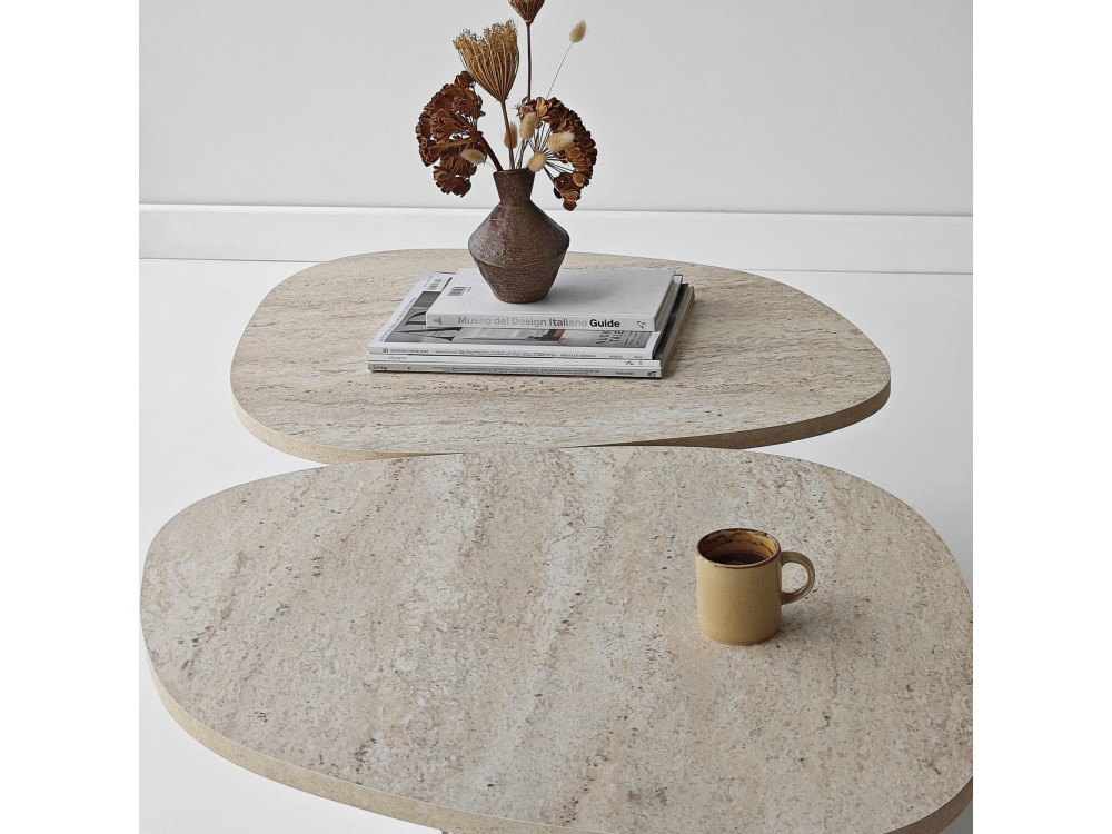 Wooden coffee table "Stones" 125 x 60 x 38 cm - Travertine