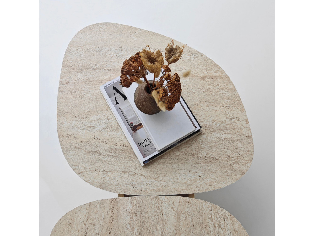 Wooden coffee table "Stones" 125 x 60 x 38 cm - Travertine
