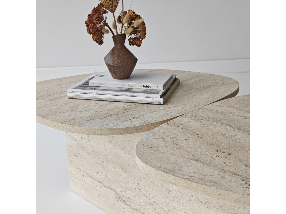 Wooden coffee table "Stones" 125 x 60 x 38 cm - Travertine