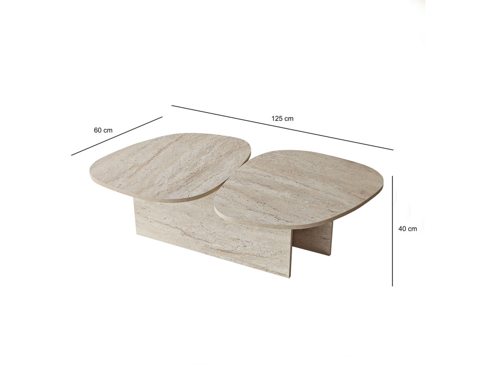 Wooden coffee table "Stones" 125 x 60 x 38 cm - Travertine