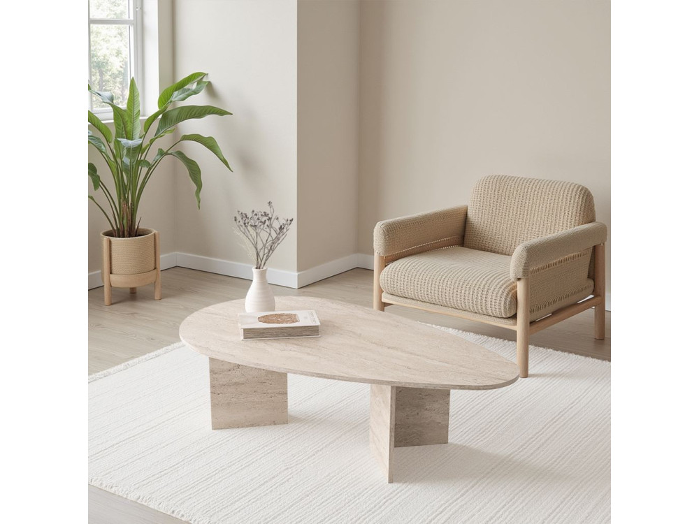 Wooden coffee table "Flap" 139.5 x 79.5 x 42 cm - Travertine