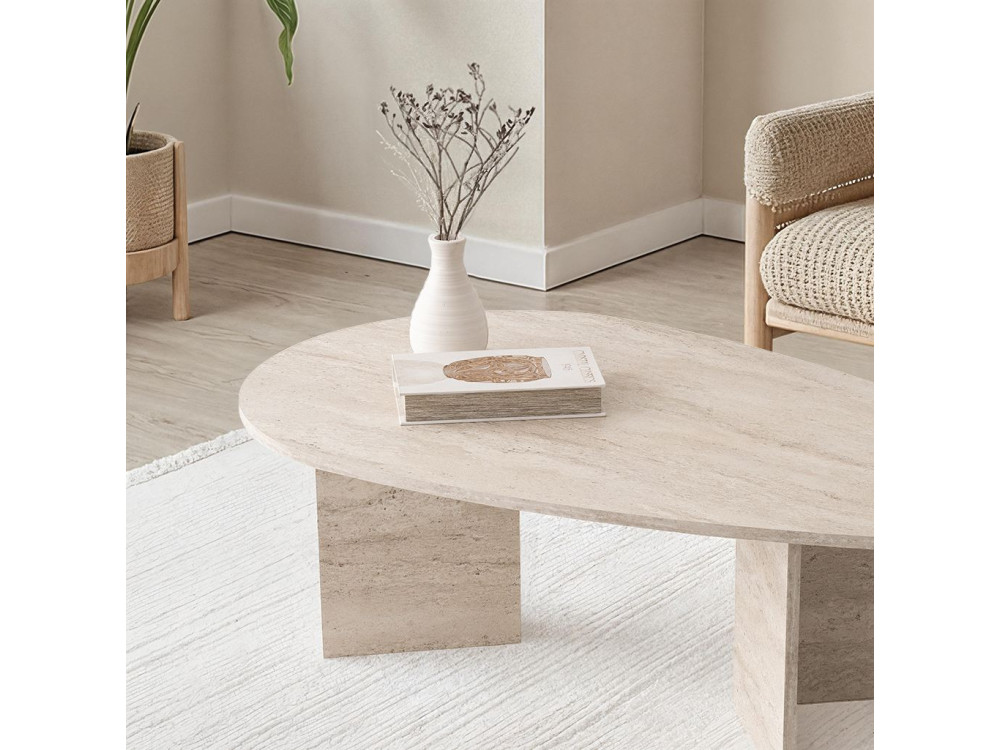 Wooden coffee table "Flap" 139.5 x 79.5 x 42 cm - Travertine