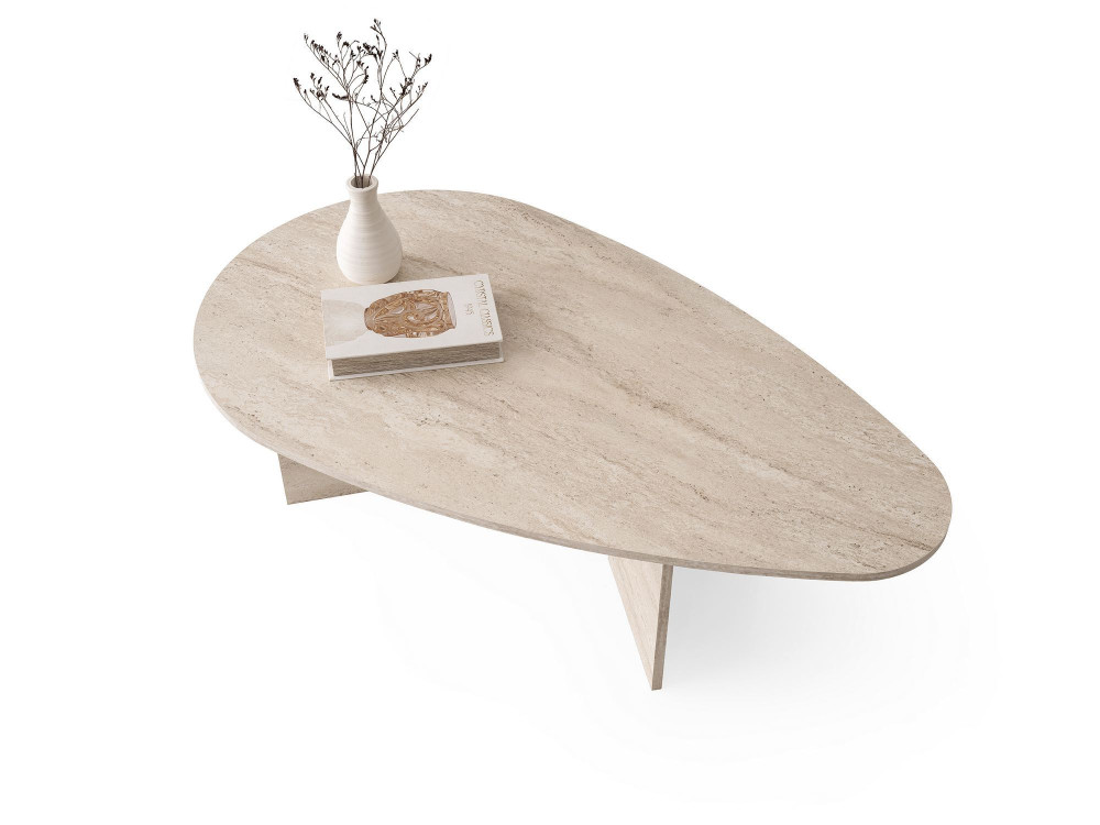 Wooden coffee table "Flap" 139.5 x 79.5 x 42 cm - Travertine