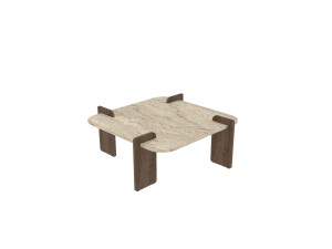 Afrolli" wooden coffee table - 90 x 90 x 35 cm - Travertine