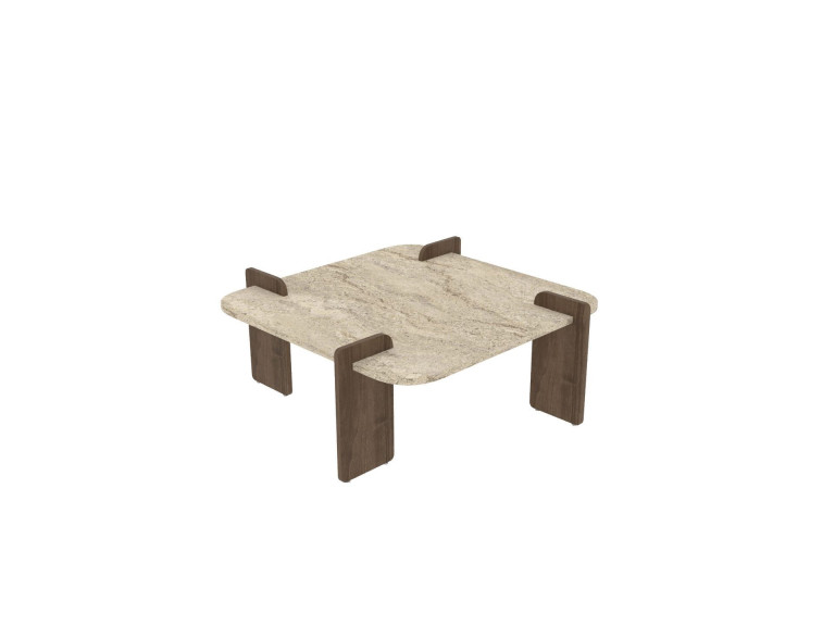 Afrolli" wooden coffee table - 90 x 90 x 35 cm - Travertine