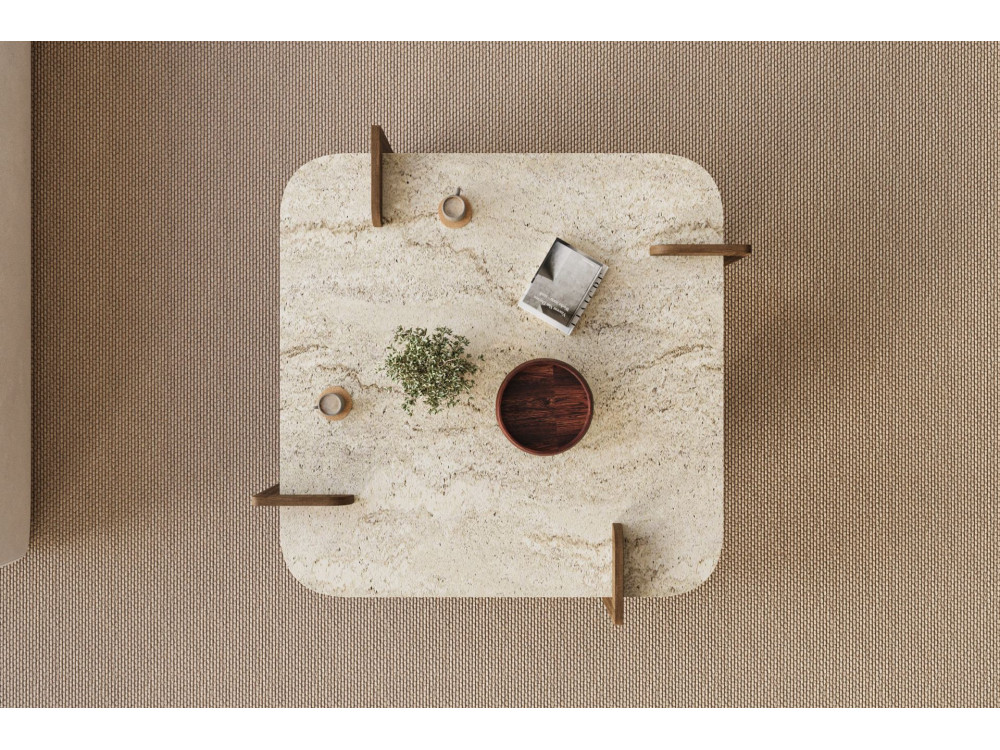 Afrolli" wooden coffee table - 90 x 90 x 35 cm - Travertine