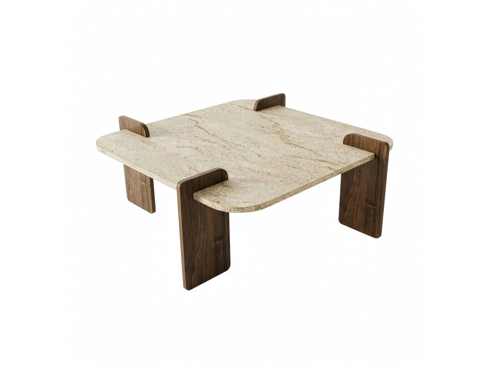 Afrolli" wooden coffee table - 90 x 90 x 35 cm - Travertine