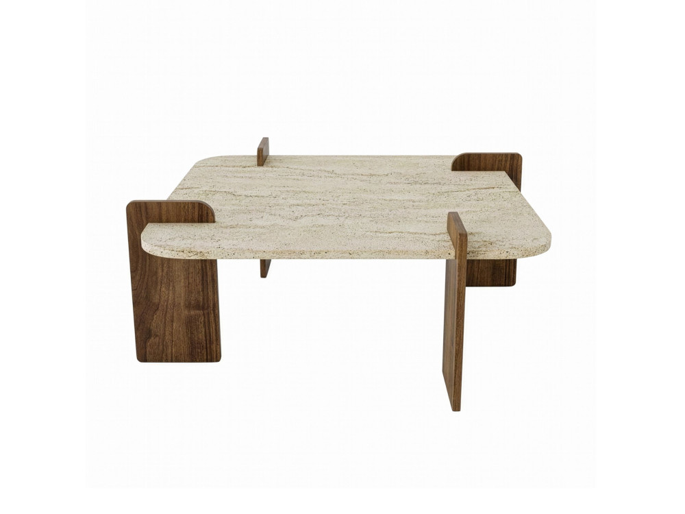 Afrolli" wooden coffee table - 90 x 90 x 35 cm - Travertine