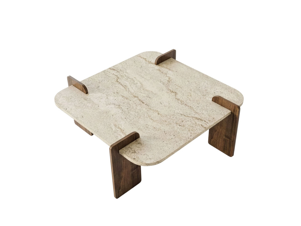 Afrolli" wooden coffee table - 90 x 90 x 35 cm - Travertine