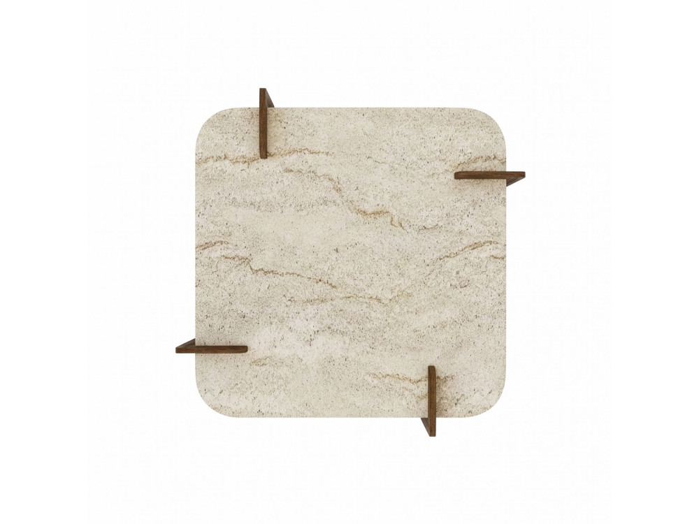 Afrolli" wooden coffee table - 90 x 90 x 35 cm - Travertine