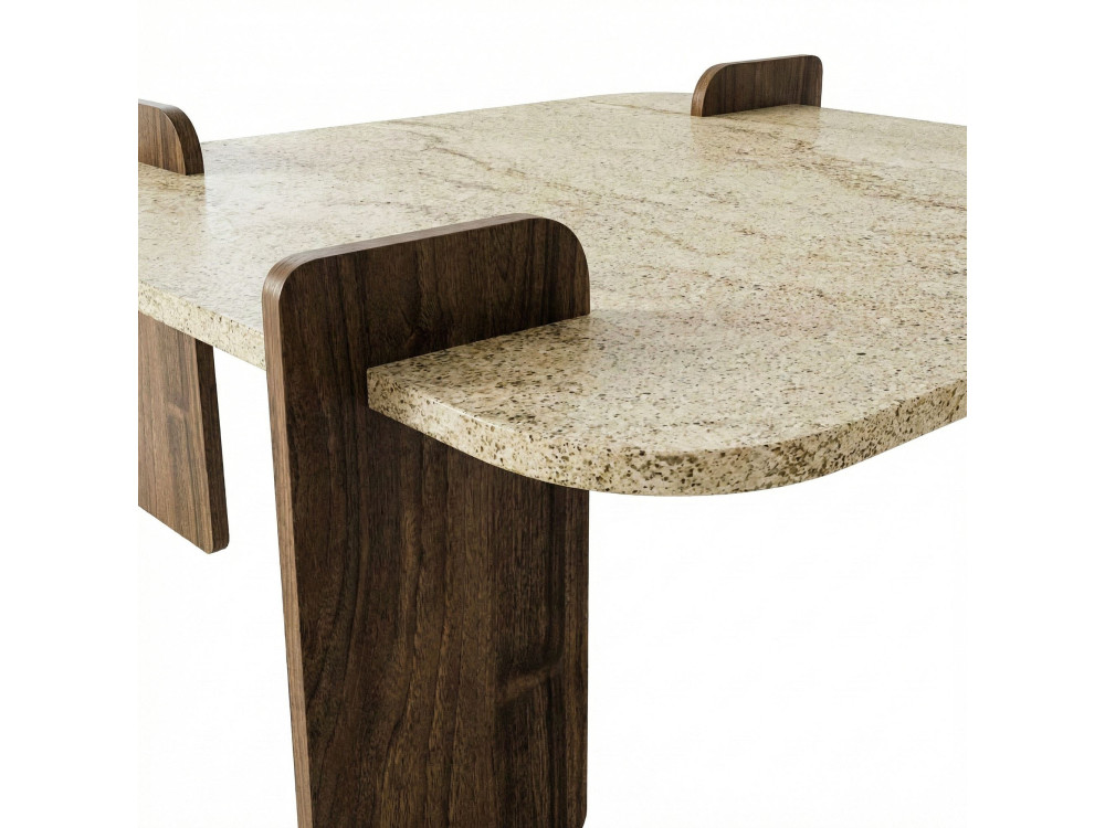 Afrolli" wooden coffee table - 90 x 90 x 35 cm - Travertine