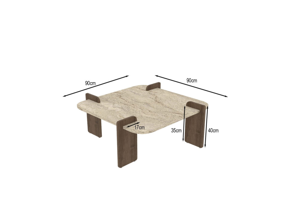 Afrolli" wooden coffee table - 90 x 90 x 35 cm - Travertine