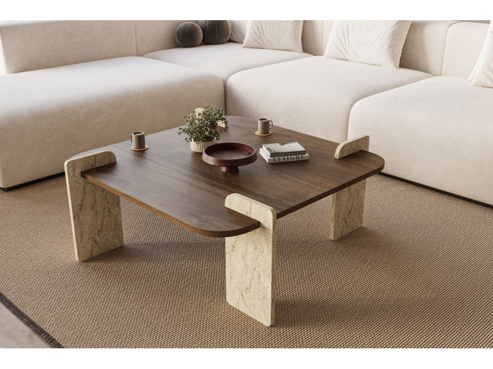 Afrolli" wooden coffee table - 90 x 90 x 35 cm - Brown
