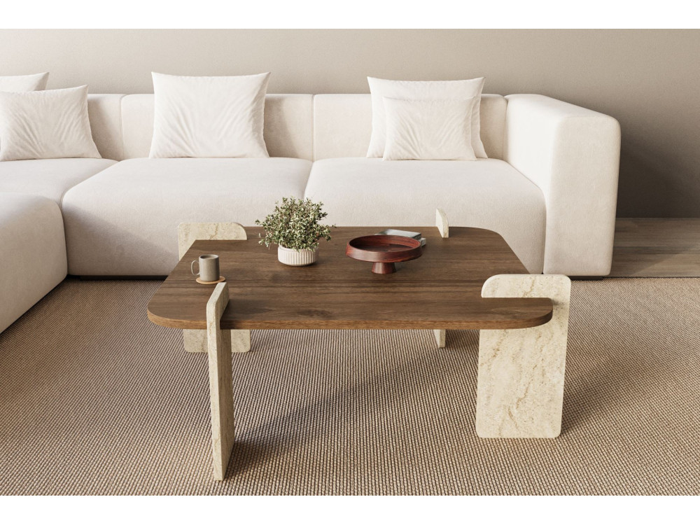 Afrolli" wooden coffee table - 90 x 90 x 35 cm - Brown