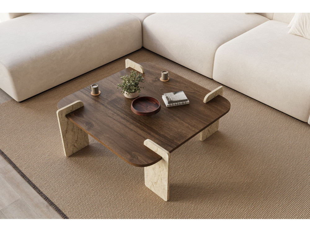 Afrolli" wooden coffee table - 90 x 90 x 35 cm - Brown