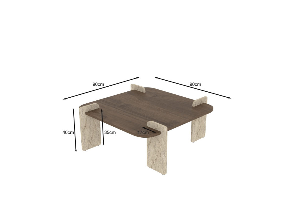 Afrolli" wooden coffee table - 90 x 90 x 35 cm - Brown