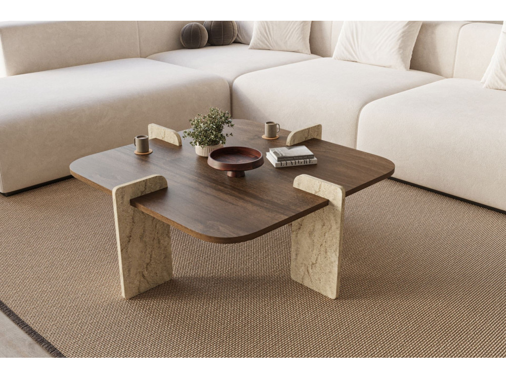 Poalla" wooden coffee table - 90 x 90 x 35 cm - Brown