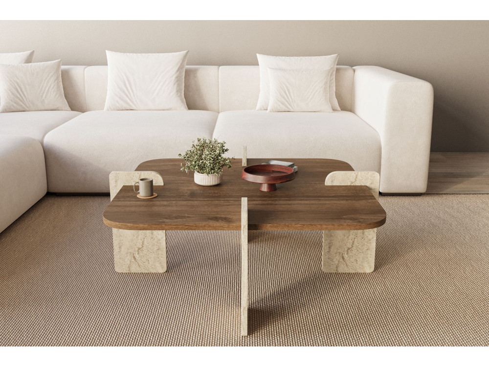 Poalla" wooden coffee table - 90 x 90 x 35 cm - Brown