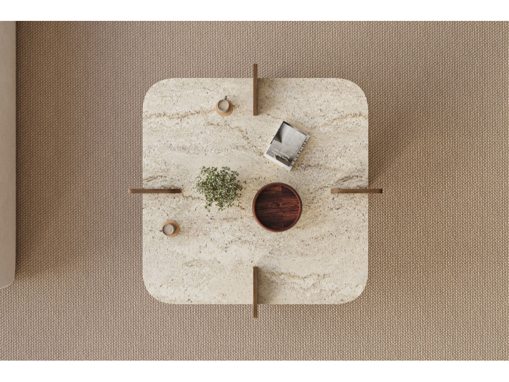 Poalla" wooden coffee table - 90 x 90 x 35 cm - Travertine