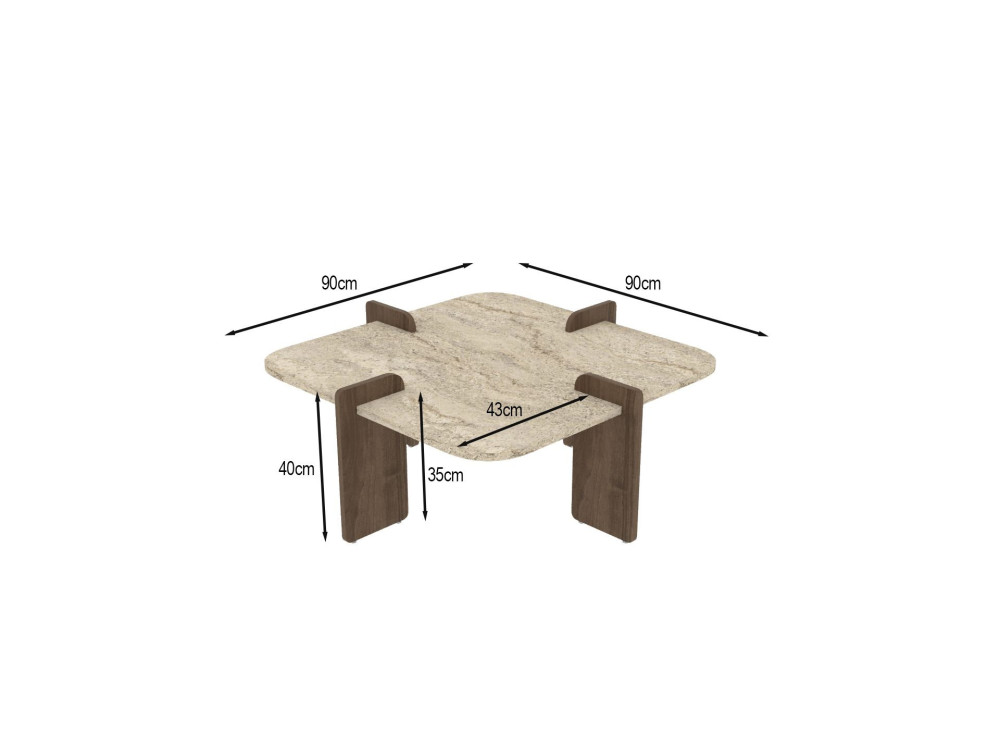 Poalla" wooden coffee table - 90 x 90 x 35 cm - Travertine